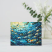 School of Fish in Expressive Ocean Painting Briefkaart (Staand voorkant)