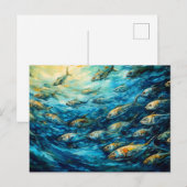 School of Fish in Expressive Ocean Painting Briefkaart (Voorkant / Achterkant)