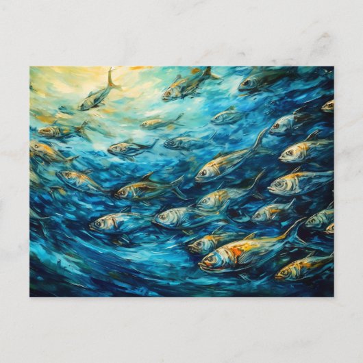 School of Fish in Expressive Ocean Painting Briefkaart (Voorkant)