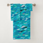 School of Fish, Turquoise, Blue en Aqua Bad Handdoek (Insitu)