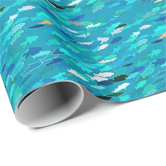 School of Fish, Turquoise, Blue en Aqua Cadeaupapier (Rol Hoek)