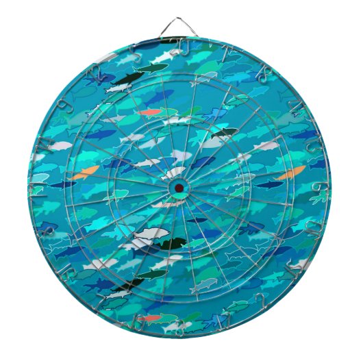 School of Fish, Turquoise, Blue en Aqua Dartbord (Voorkant)