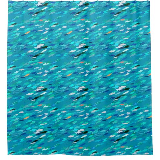School of Fish, Turquoise, Blue en Aqua Douchegordijn (Voorkant)
