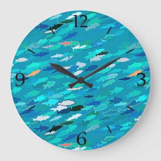 School of Fish, Turquoise, Blue en Aqua Grote Klok (Voorkant)