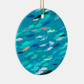 School of Fish, Turquoise, Blue en Aqua Keramisch Ornament (Rechts)