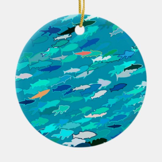 School of Fish, Turquoise, Blue en Aqua Keramisch Ornament (Voorkant)