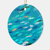 School of Fish, Turquoise, Blue en Aqua Keramisch Ornament (Links)