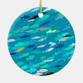 School of Fish, Turquoise, Blue en Aqua Keramisch Ornament (Achterkant)
