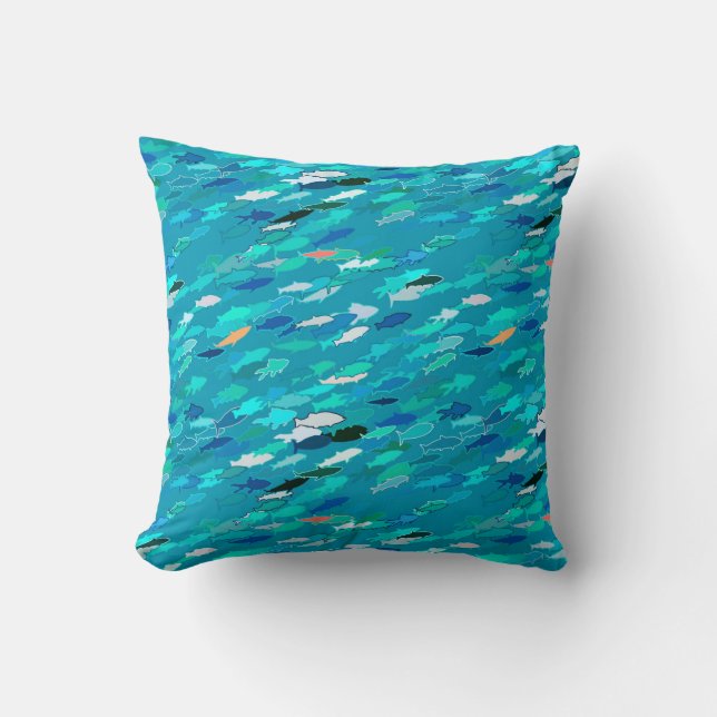 School of Fish, Turquoise, Blue en Aqua Kussen (Voorkant)