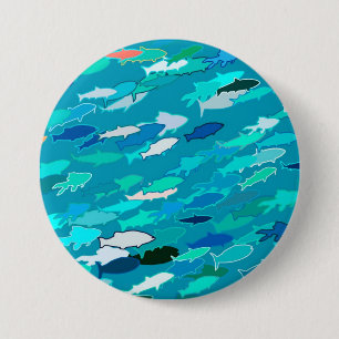 School of Fish, Turquoise, Blue en Aqua Ronde Button 7,6 Cm