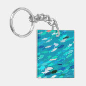 School of Fish, Turquoise, Blue en Aqua Sleutelhanger (Voorkant Links)
