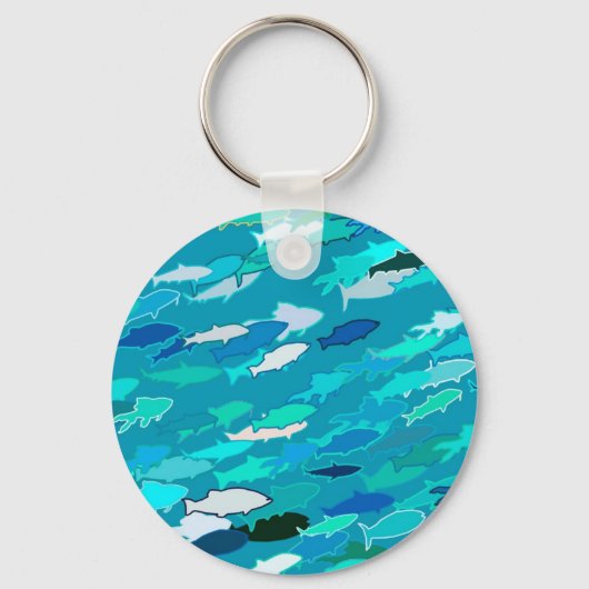 School of Fish, Turquoise, Blue en Aqua Sleutelhanger (Voorkant)