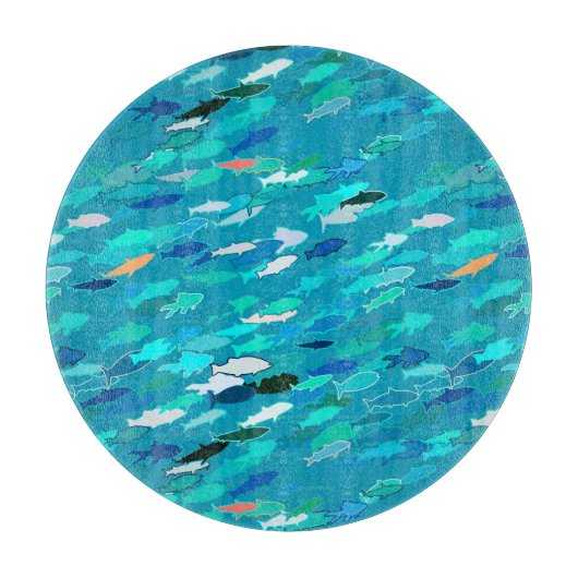 School of Fish, Turquoise, Blue en Aqua Snijplank (Voorkant)