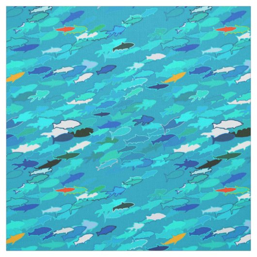 School of Fish, Turquoise, Blue en Aqua Stof (Swatch)