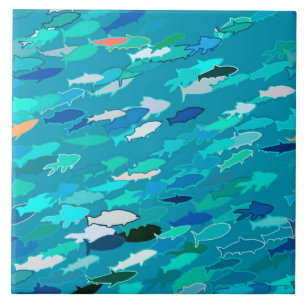School of Fish, Turquoise, Blue en Aqua Tegeltje