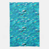 School of Fish, Turquoise, Blue en Aqua Theedoek (Verticaal)