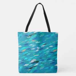 School of Fish, Turquoise, Blue en Aqua Tote Bag