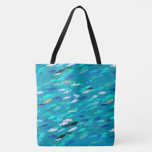 School of Fish, Turquoise, Blue en Aqua Tote Bag