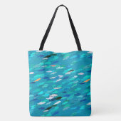 School of Fish, Turquoise, Blue en Aqua Tote Bag (Achterkant)