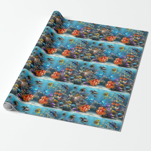 School of Fish Wrapping Paper, Aquarium Cadeaupapier (Uitgerold)
