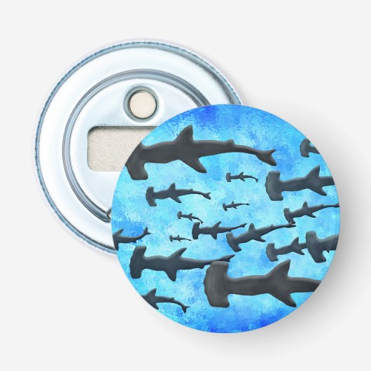 School of Hammerhead Sharks in Silhouette Button Flesopener (Voorkant)