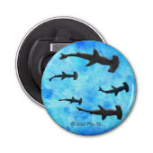 School of Hammerhead Sharks in Silhouette Button Flesopener (Voorkant)