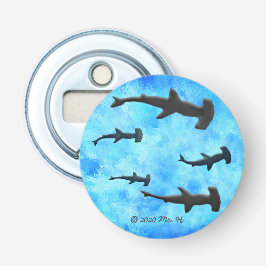 School of Hammerhead Sharks in Silhouette Button Flesopener