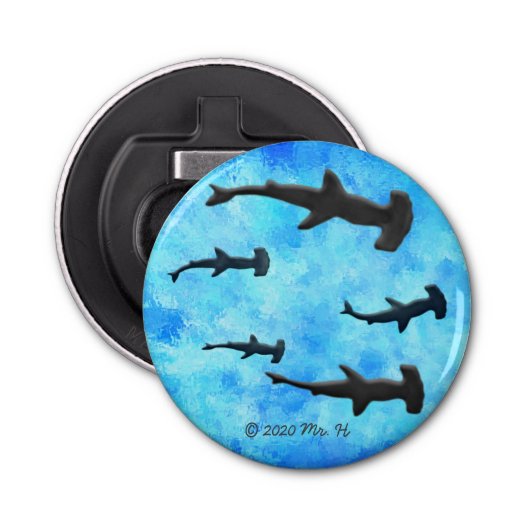 School of Hammerhead Sharks in Silhouette Button Flesopener (Voorkant)