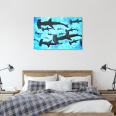 School of Hammerhead Sharks in Silhouette Canvas Afdruk (Insitu (Slaapkamer))