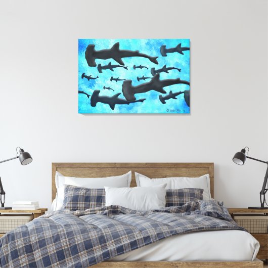 School of Hammerhead Sharks in Silhouette Canvas Afdruk (Insitu (Slaapkamer))