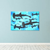 School of Hammerhead Sharks in Silhouette Canvas Afdruk (Insitu (Houten vloer))