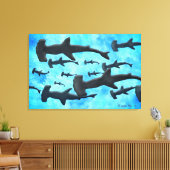 School of Hammerhead Sharks in Silhouette Canvas Afdruk (Insitu (Woonkamer))