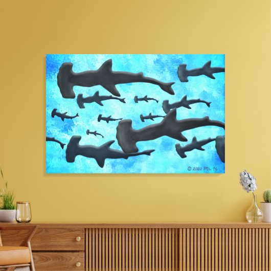 School of Hammerhead Sharks in Silhouette Canvas Afdruk (Insitu (Woonkamer))
