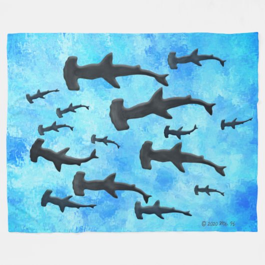 School of Hammerhead Sharks in Silhouette Fleece Deken (Voorkant (Horizontaal))