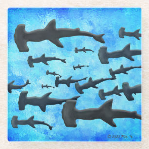 School of Hammerhead Sharks in Silhouette Glazen Onderzetter