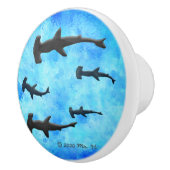 School of Hammerhead Sharks in Silhouette Keramische Knop (Rechts)