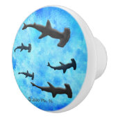School of Hammerhead Sharks in Silhouette Keramische Knop (Rechts)