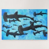 School of Hammerhead Sharks in Silhouette Legpuzzel (Horizontaal)