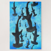 School of Hammerhead Sharks in Silhouette Legpuzzel (Verticaal)