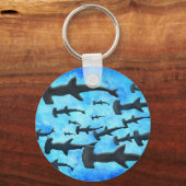 School of Hammerhead Sharks in Silhouette Sleutelhanger (Voorkant)