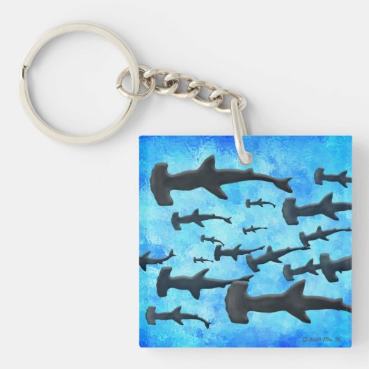 School of Hammerhead Sharks in Silhouette Sleutelhanger (voorkant)