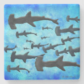 School of Hammerhead Sharks in Silhouette Stenen Onderzetter (Voorkant)