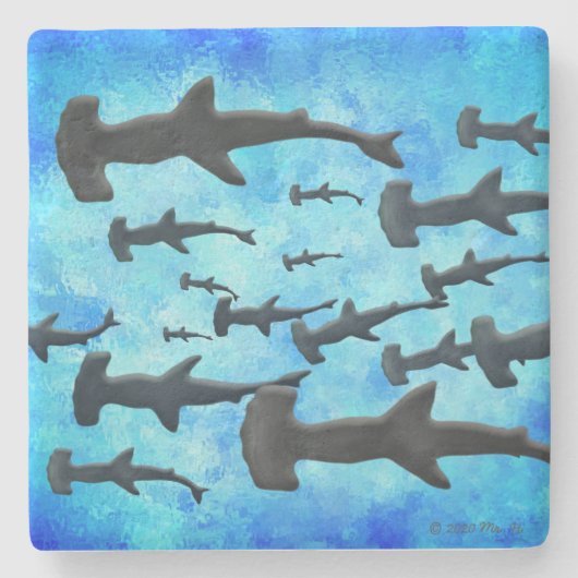 School of Hammerhead Sharks in Silhouette Stenen Onderzetter (Voorkant)