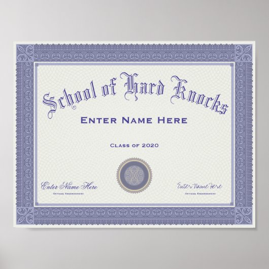 School of Hard Knocks Diploma Poster (Voorkant)