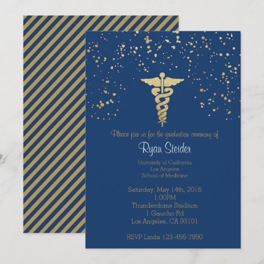 School of Medicine Afstuderen Invitation- Navy Kaart (Voorkant / Achterkant)