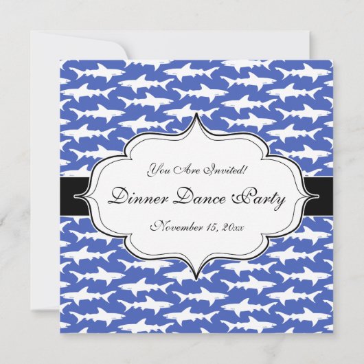 School of Sharks Funny Blue and White Kaart (Achterkant)