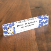 School of Sharks Funny Blue and White Naambordje (Zijkant)