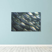 School of Yellow jacks (Carangoides) Canvas Afdruk (Insitu (Houten vloer))