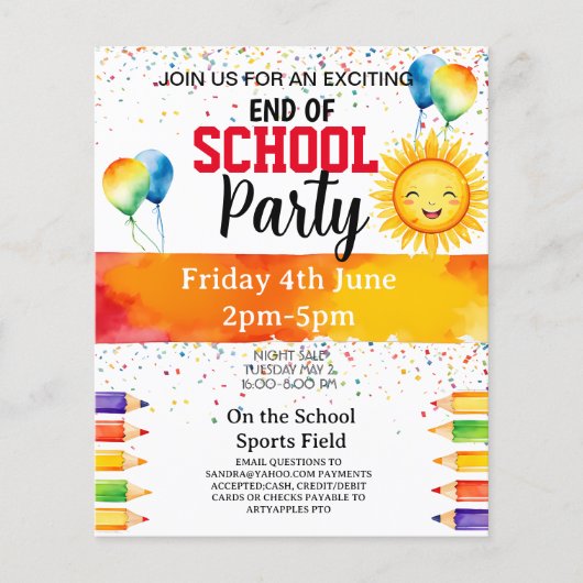 school Party fondsenwerving Flyer (Voorkant)
