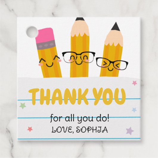 School Pencil Leraar Waardering Bedankt Square Bedankjes Labels (Voorkant)